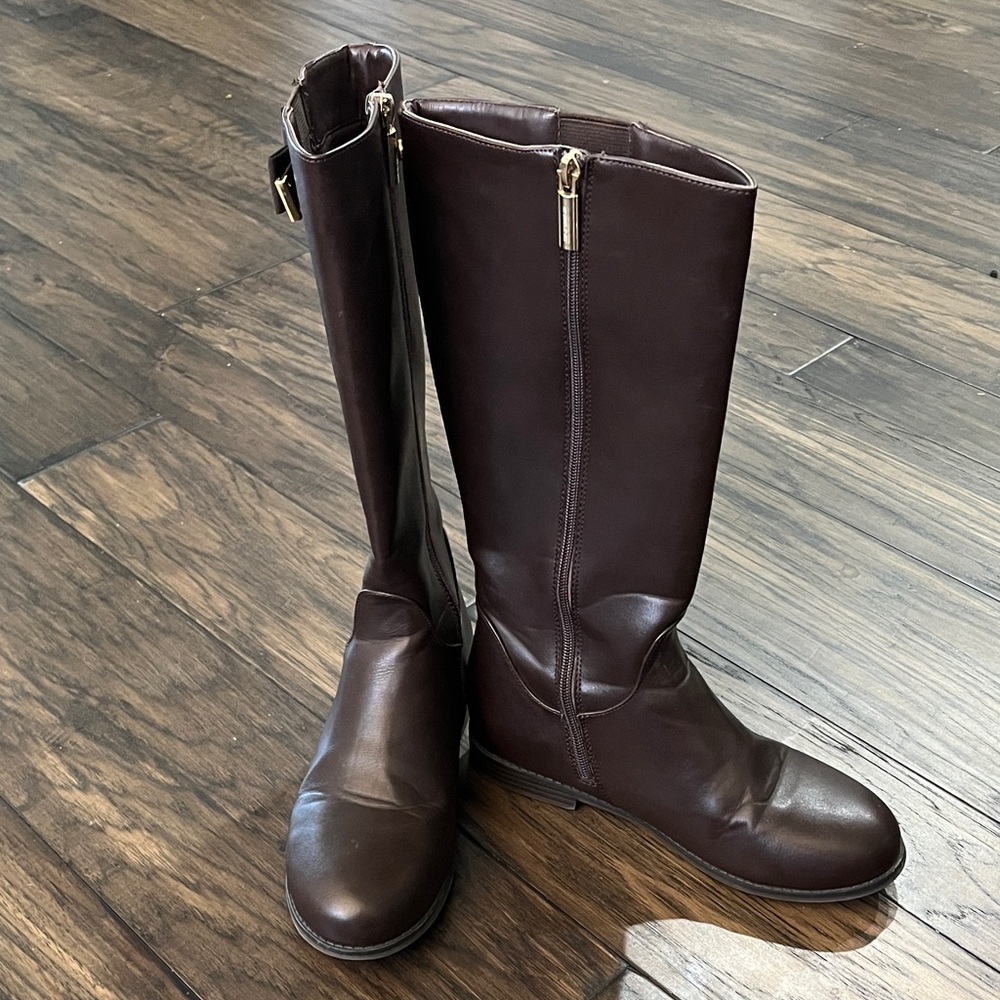 Girl's Michael Kors Emma Valley Brown Leather Boots with Gold Accents Size 5